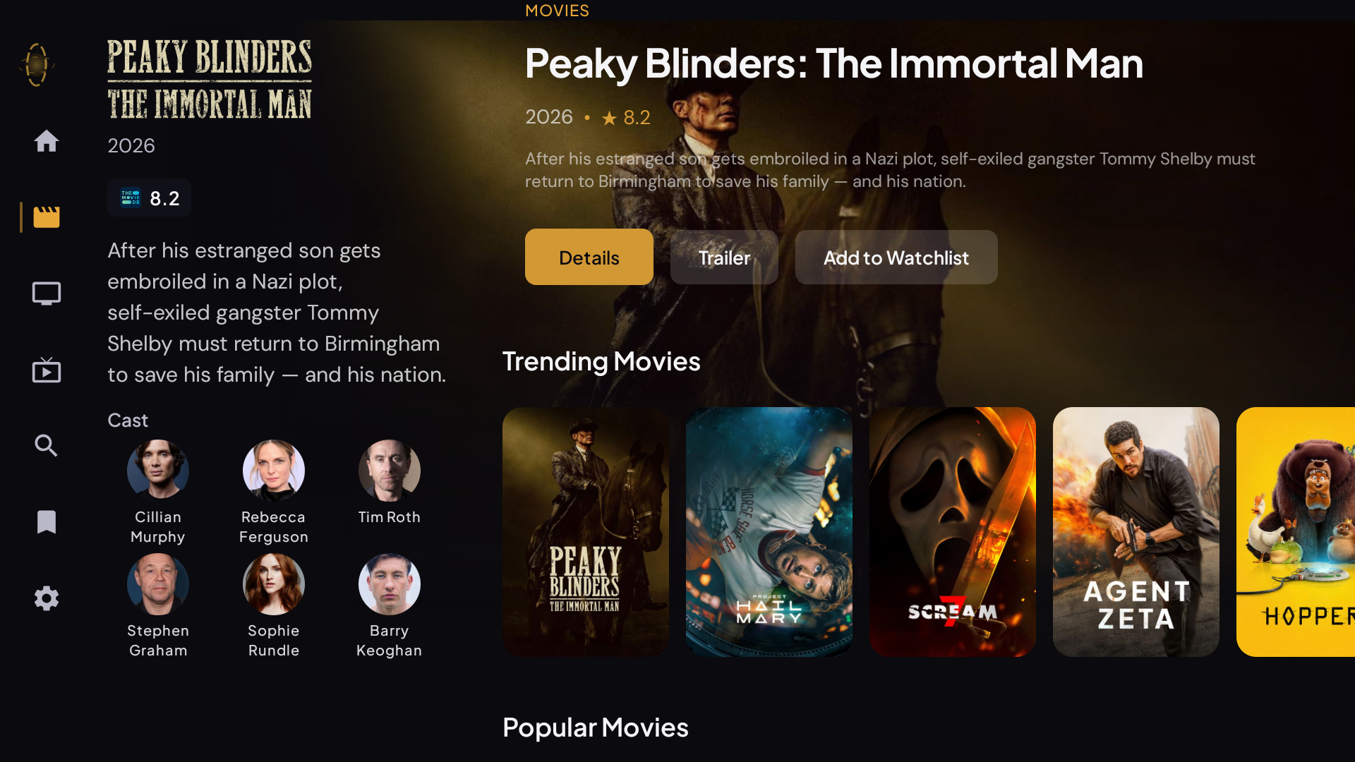 Torve TV home screen with cinematic layout